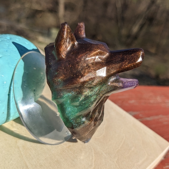 Brown Wolf Suction Cup Home Decor Huskie Dog Handmade Resin Cool Art Artisan - Picture 3 of 10